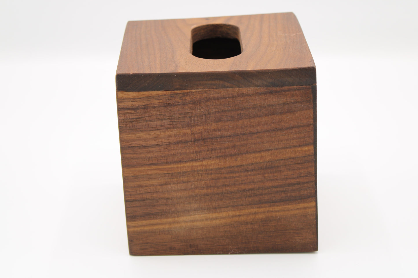 Wooden tissue box cover on a white background