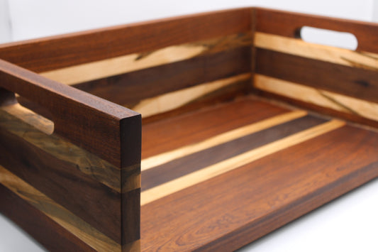 BBQ Chopping Box in hardwood with a striped pattern on a white background