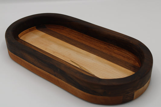 Wood bowl with stripes in brown, tan and cream