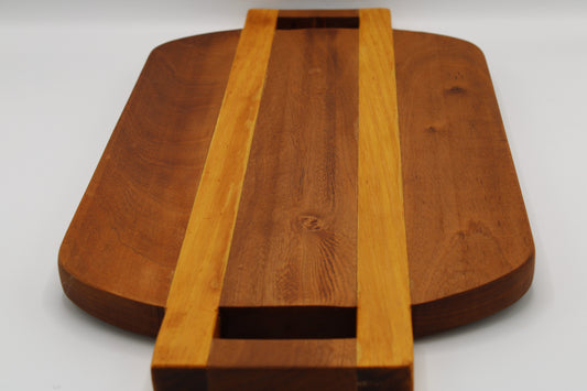 Wooden Charcuterie board with handles in medium brown and orange