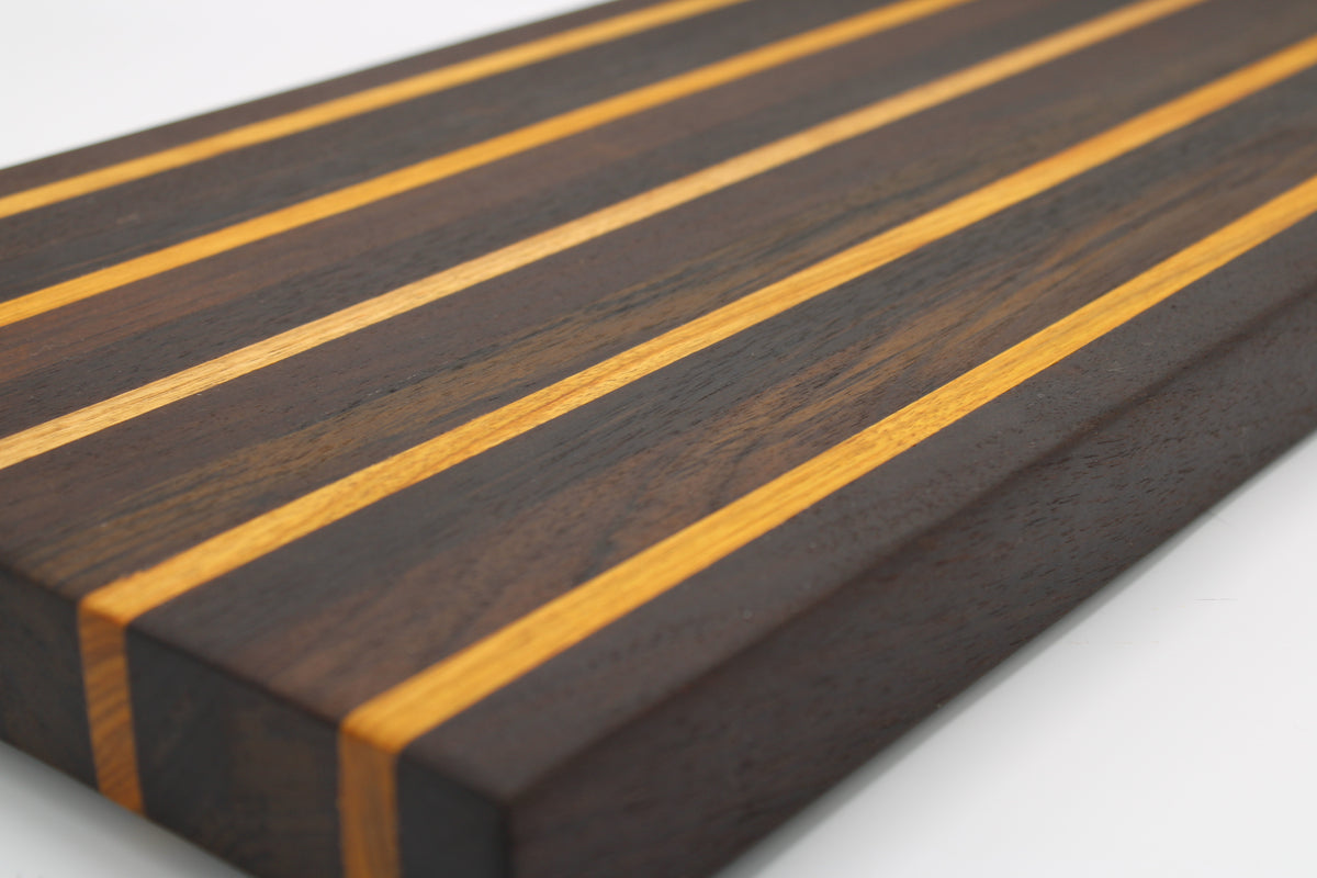 Striped Wooden cutting board in dark brown and orange