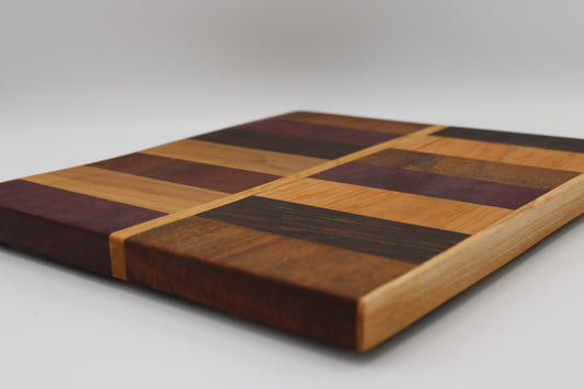 Design #030 wood used Cherry, Padauk Zebrawood, Walnut, Purpleheart and Wenge 13.5x12x1