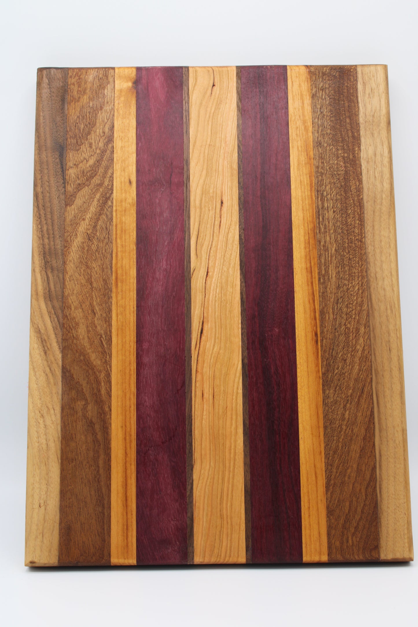 Design #020 wood used Cherry, Leopardwood, Purpleheart and Walnut 15.75x11.5x1