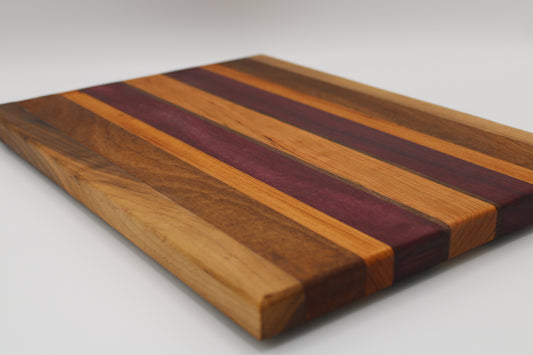 Design #020 wood used Cherry, Leopardwood, Purpleheart and Walnut 15.75x11.5x1