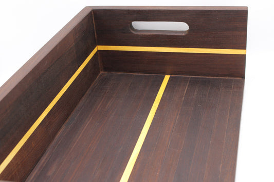 Wooden tray with a handle on a white background