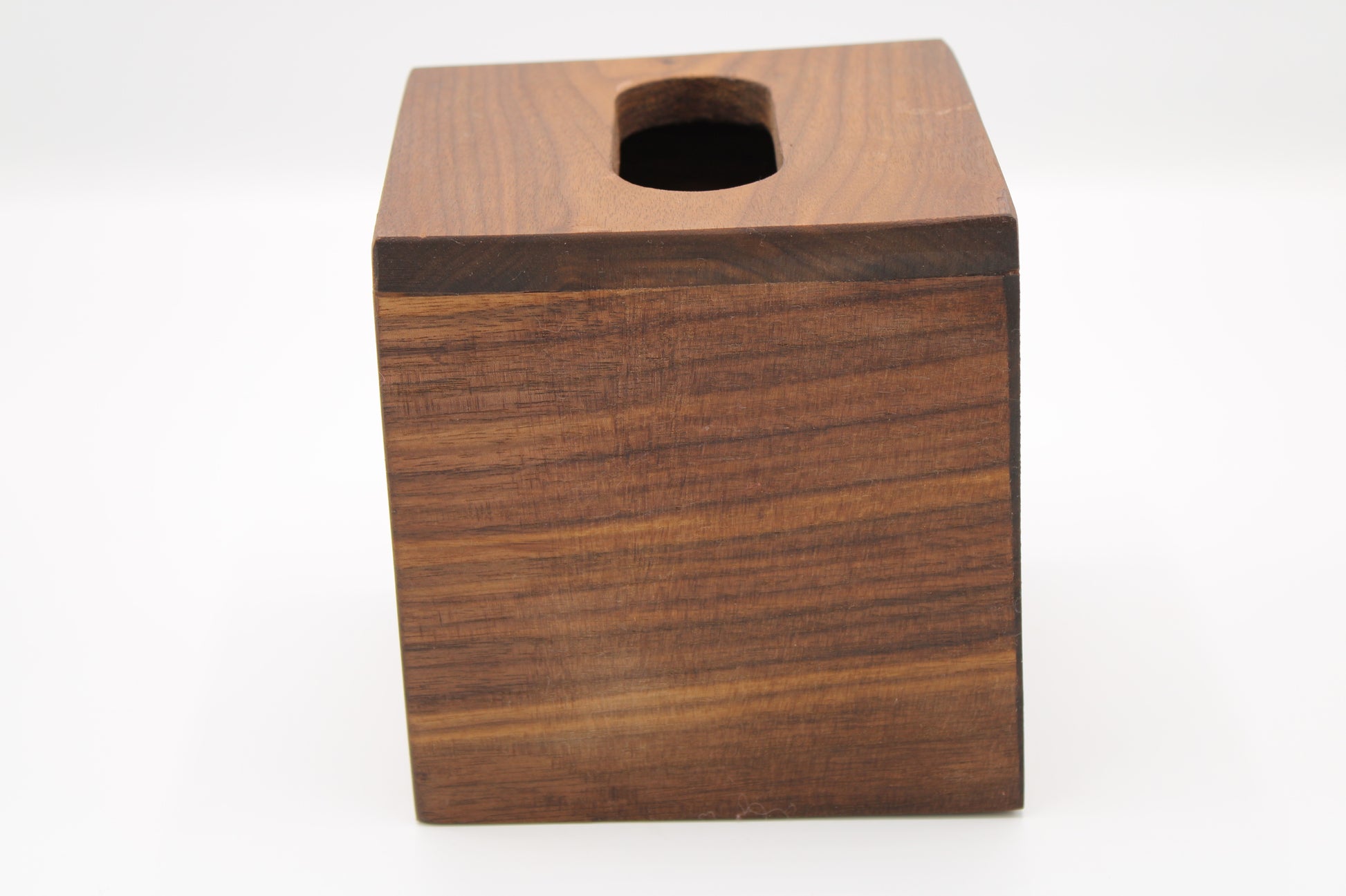 Wooden tissue box cover on a white background