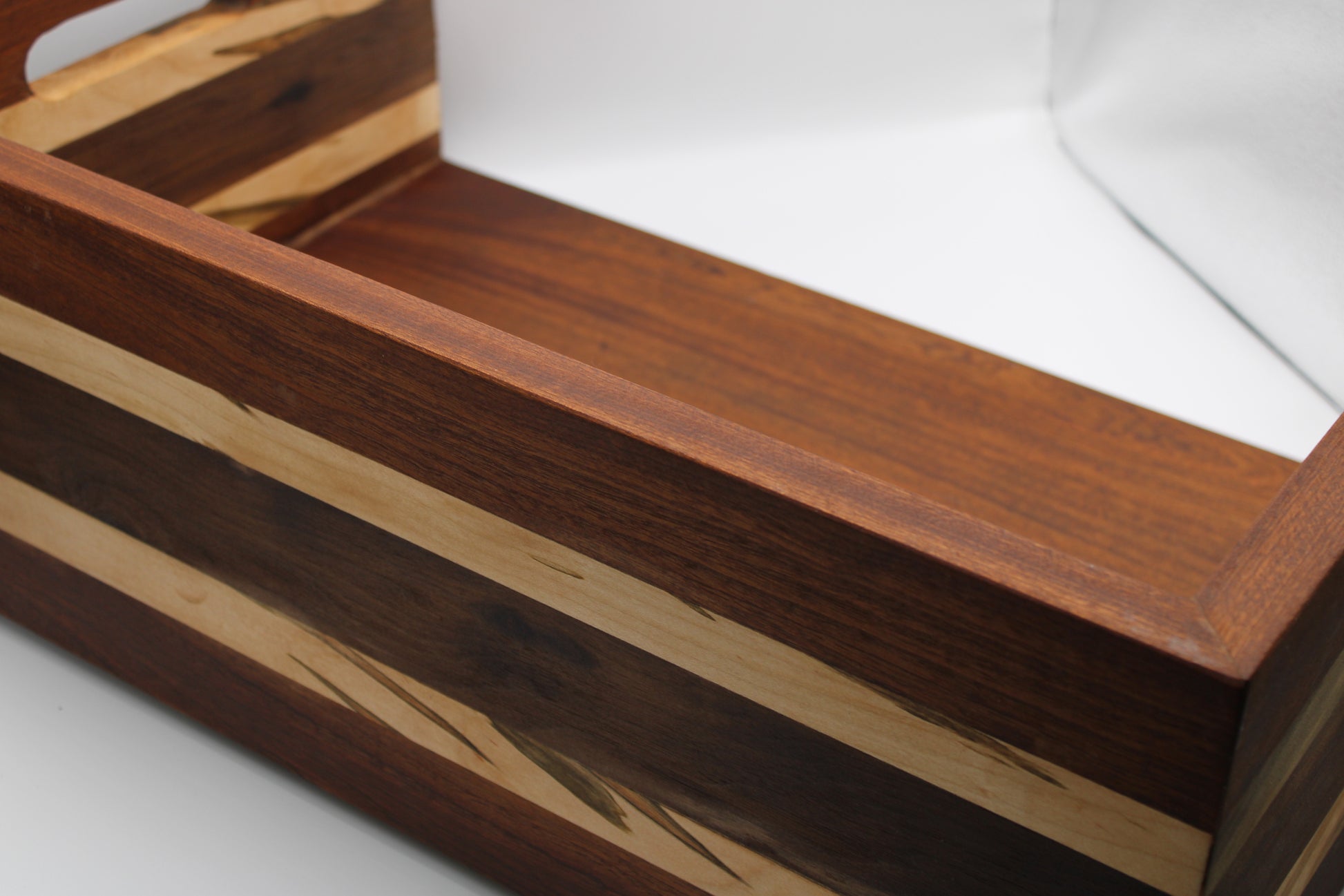 BBQ Chopping Box in hardwood with a striped pattern on a white background