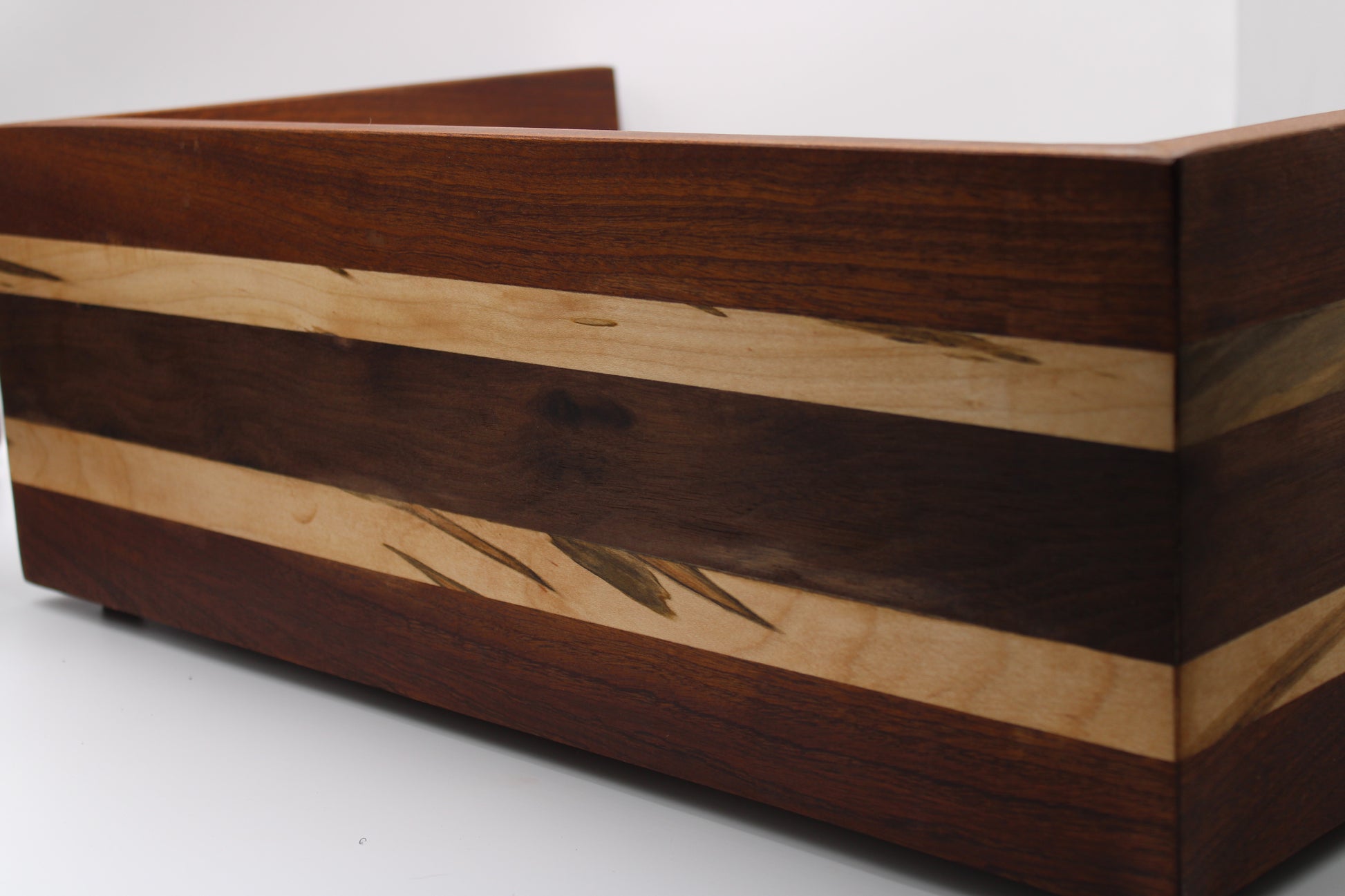 BBQ Chopping Box in hardwood with a striped pattern on a white background