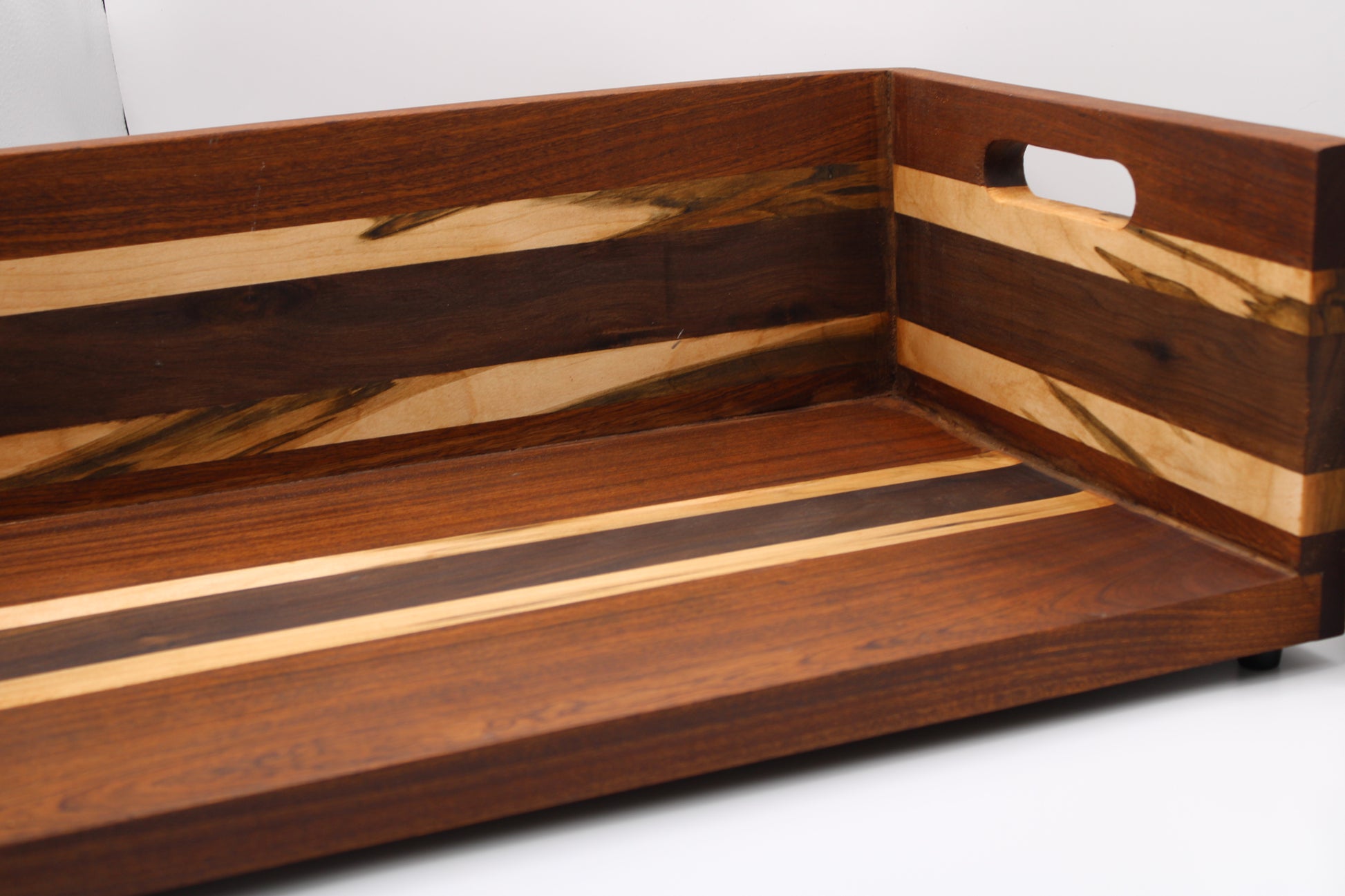 BBQ Chopping Box in hardwood with a striped pattern on a white background