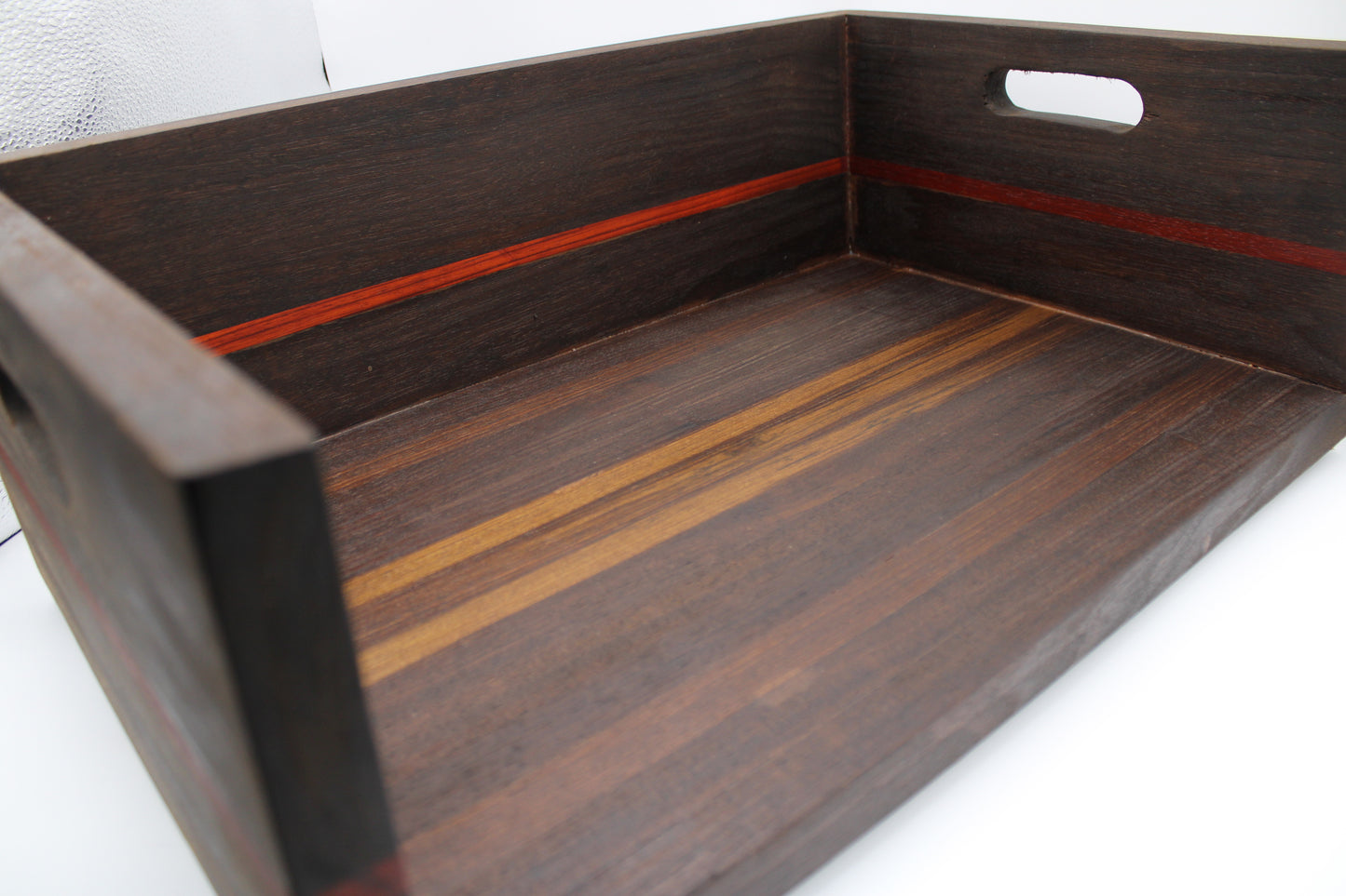 BBQ Chopping Box with a dark brown finish and a red stripe on a white background