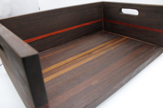BBQ Chopping Box with a dark brown finish and a red stripe on a white background