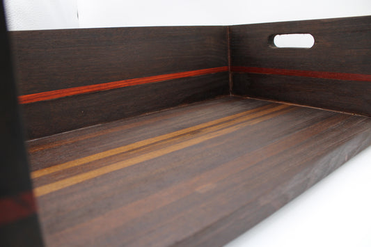 BBQ Chopping Box with a dark brown finish and a red stripe on a white background