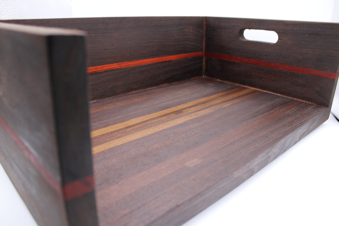 BBQ Chopping Box with a dark brown finish and a red stripe on a white background