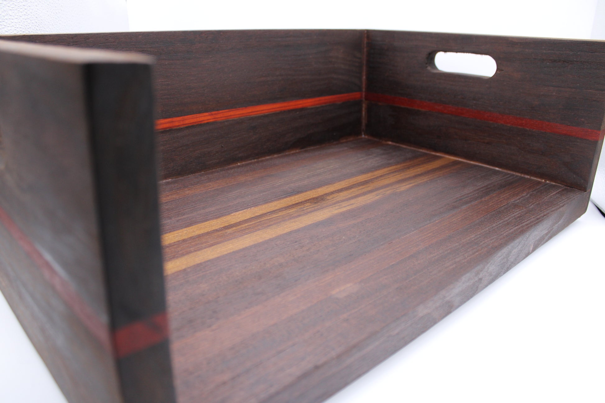 BBQ Chopping Box with a dark brown finish and a red stripe on a white background