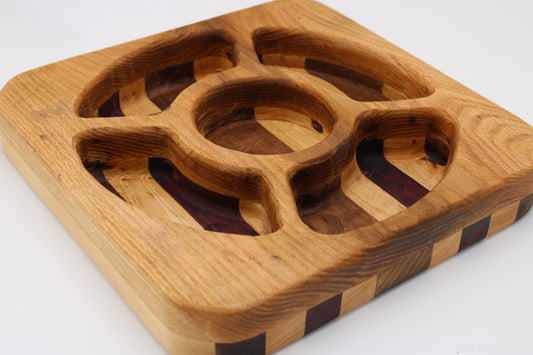 Square tray in wood and stripes with five compartments