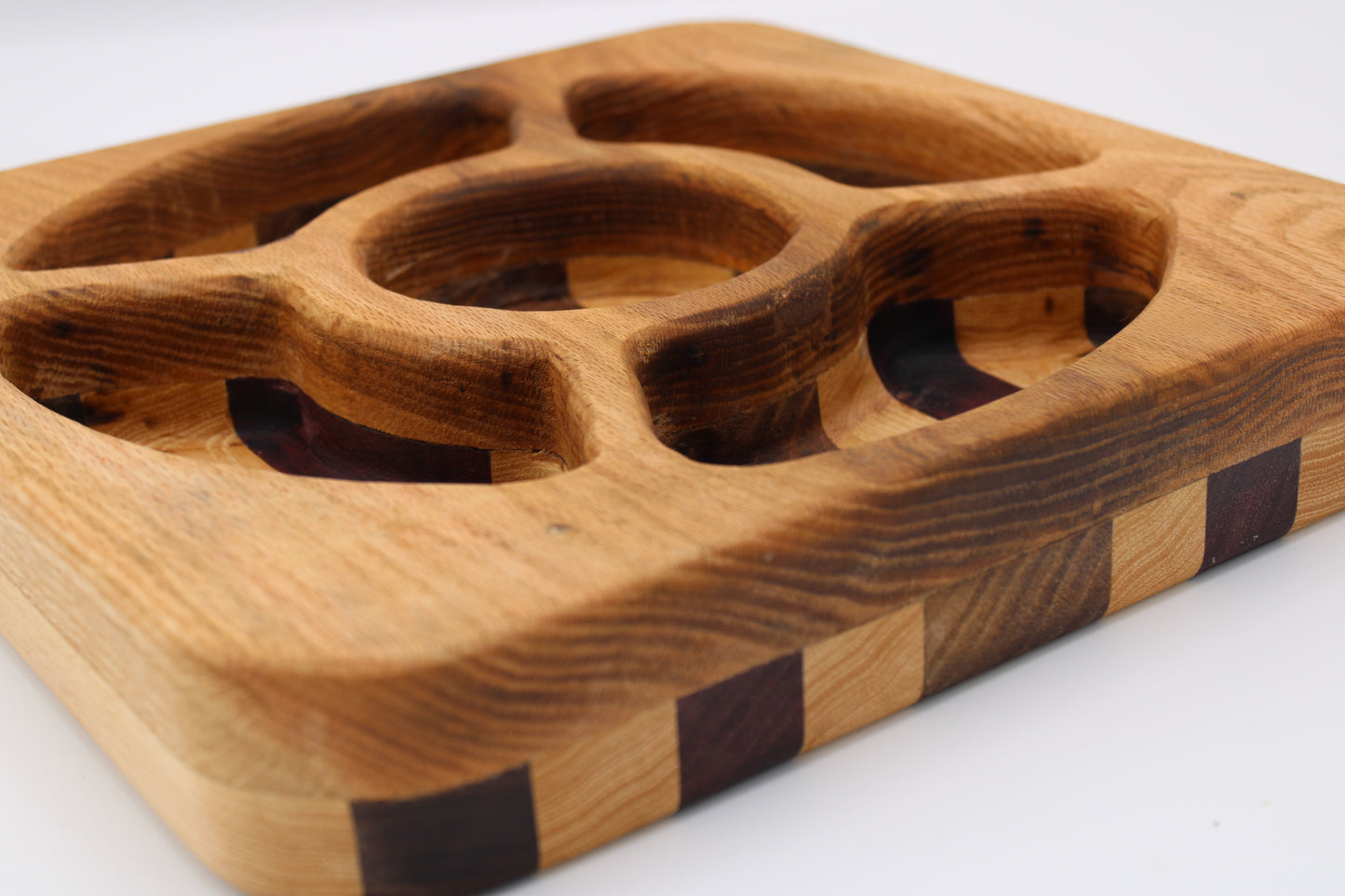 Square tray in wood and stripes with five compartments