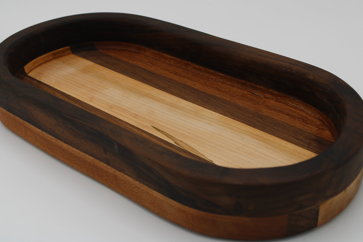 Wood bowl with stripes in brown, tan and  cream