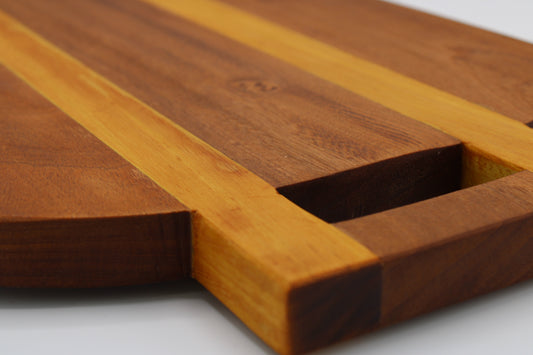 Wooden Charcuterie board with handles in medium brown and orange