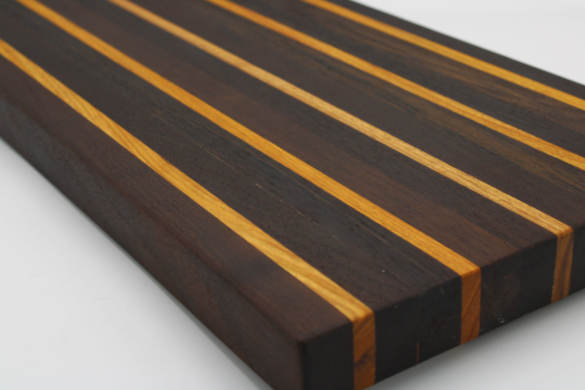 Striped Wooden cutting board in dark brown and orange