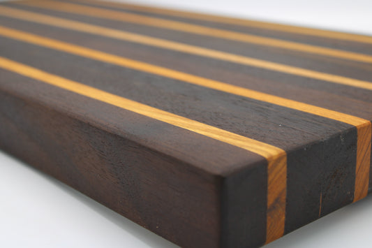 Striped Wooden cutting board in dark brown and orange